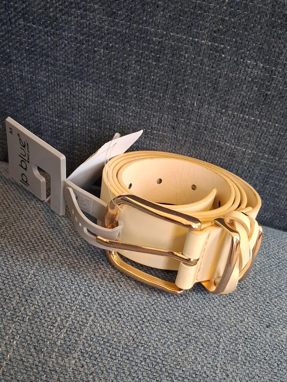 Linea Pelle Ivory Women's Waist Belt with Gold-Tone Braided Buckle Size Medium
